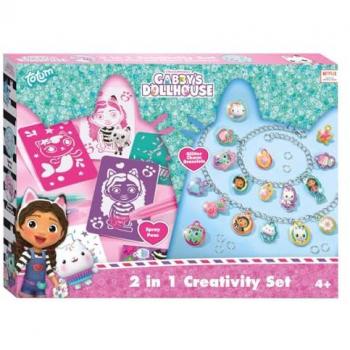 Conjunto Creativo 2 en 1 Gabby's Dollhouse - Pulseras con Purpurina y Lápices de Colores en Spray