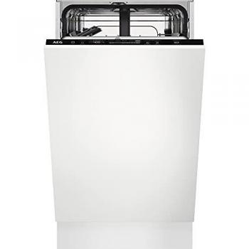 AEG FSE62417P Lavavajillas de Integración AirDry 9 cubiertos, Desconexión automática, Beam On Floor, 7 programas a 4 temperaturas, Motor Inverter, 44 dBA, Blanco, 45 cm, Clase E
