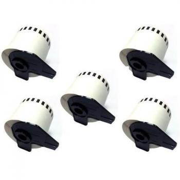 -® Eseller Direct (5 con soporte de rollos de) de cartuchos de DK22205 solicitar un envío blancos de dirección estándar etiquetas para Brother P-Touch QR 500 QL 550 560 570 580N 650TD 1050 1060N térmico papel blanco y de impresoras 62 mm x 30,48 m-