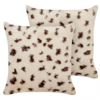 Conjunto de 2 cojines decorativos de piel sintética peludos suaves 45 x 45 cm beige claro Kasra