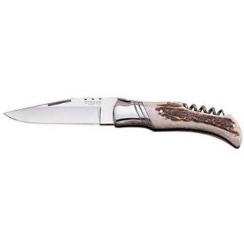 Joker NC11 Razor Cuchilleria NC11-Navaja de Caza laguiole con sacacorchos, cachas en asta Ciervo, Hoja de 9,5 cm, Unisex, Multicolor