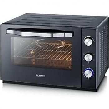 SEVERIN Horno tostador XXL con función de convección, mini horno tostador con grill y bandeja, horno pequeño con piedra para pizza y asador giratorio, 2200 W, 60 L, negro, TO 2066