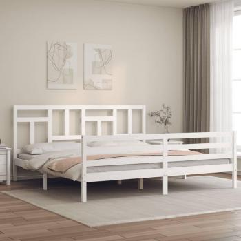Cama de madera maciza con cabecero blanco 200x200 cm
