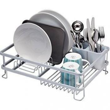 Escurridor de Platos de Aluminio Antioxidante MasterClass con Soporte para Cubiertos, Gran Capacidad, 42 x 30 x 13 cm, Color Plata