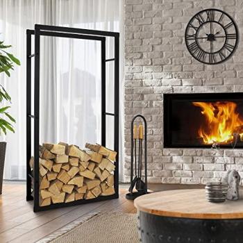 Estantería Metálica para Leña 80x150x25 cm, Organizador Negro Moderno para Interior y Exterior, Soporte de Acero Resistente a Intemperies