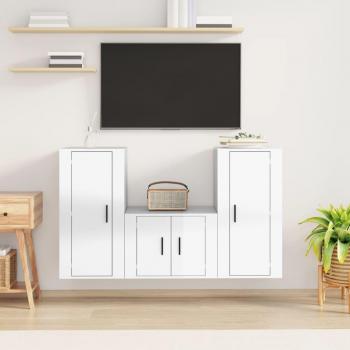 Set de muebles para TV 3 piezas madera contrachapada blanco brillo vidaXL