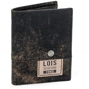 Lois - 12518 Cartera Monedero Billetero Tarjetero Hombre de Piel. Portamonedas Interior con Cremallera. 6 Compartimentos Tarjetas y documentación. 2 para Billetes, Color Negro