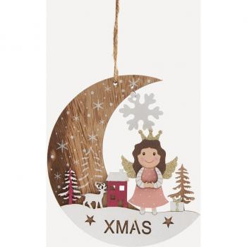 Colgante de madera Luna con hada Navidad