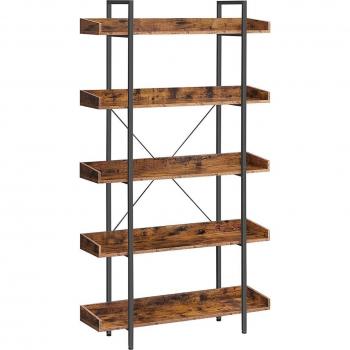 Estantería Industrial de 5 Pisos Marrón Rústico con Estantes Espaciosos, Estructura de Acero Negro, Fácil Montaje, Ideal para Sala de Estar, Dormitorio y Oficina