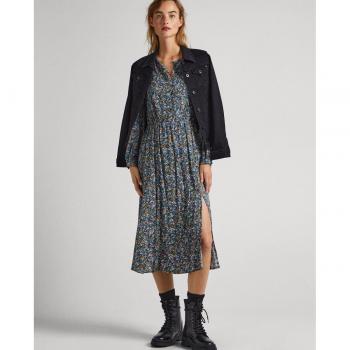 Vestido Pepe Jeans Ichi Estampado Floral Midi con Cintura Elástica para Mujer