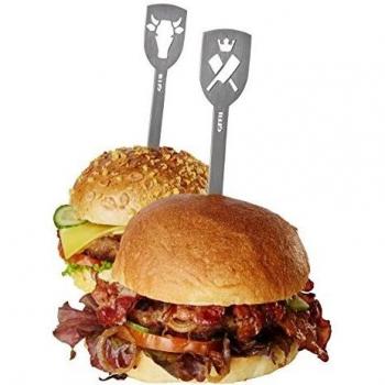 Gefu Pinchos de Hamburguesas Torro, Juego de 2, Toro / Hacha de carnicero, Acero Inoxidable, 19 cm, 15435
