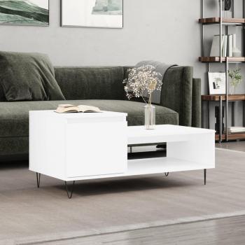Mesa de centro madera contrachapada 100x50x45 cm en blanco y negro, brillante, para salón, comedor o uso auxiliar