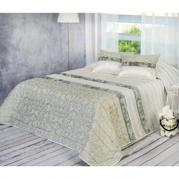 Algodón Blanco Eusebio - Colcha bouti jacquard, para cama de 135 cm, 235 x 270 cm, 2 fundas de cojín, 60 x 40 cm, color verde