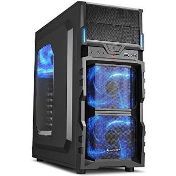 Sharkoon VG5-W Carcasa de Ordenador Escritorio, ATX, Micro-ATX, Mini-ITX con Ventiladores Frontales y LED Azul - Sin Fuente