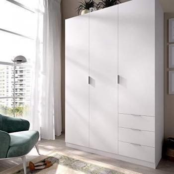HOMEKIT Armario ropero 3 Puertas y 3 cajones, Blanco, 121x184x52 cm