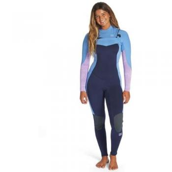 Traje de Neopreno Billabong Synergy 4/3mm para Mujer, Manga Larga, Cremallera Pectoral, Color Azul