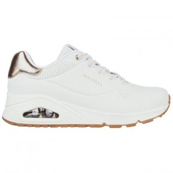Zapatilla Skechers Uno Shimmer 155196 WHT Blanco, características: diseño blanco con detalles dorados, cómoda, ligera, suela de goma antideslizante, plantilla acolchada para mayor confort