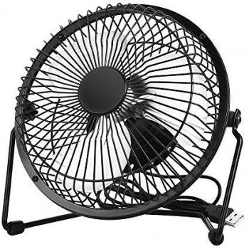EasyAcc Ventilador USB de 6 Pulgadas 2 Velocidades Mini Ventilador de Sobremesa Silenciosa Portátil Rotación de 360° Ventilador de Metal para Escritorio Oficina Casa Cámping