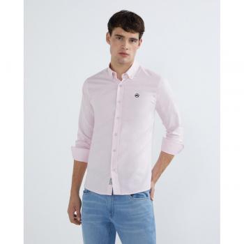 Camisa rosa Altonadock - Camisa de hombre lisa manga larga corte slim