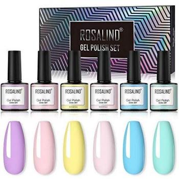 ROSALIND Esmaltes Semipermanentes Pastel de Uñas en Gel UV LED, 6 Colores Kit de Pintauñas Semipermanente, Esmaltes en Gel Soak Off 10ml
