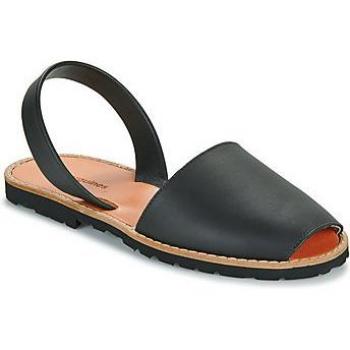 Minorquines Avarca Women's Sandals in Black, Flat Leather Design