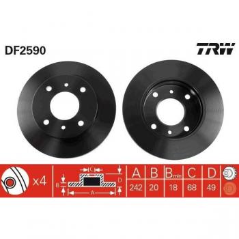 Disco de freno TRW DF2590 - Disco de freno, marca TRW, modelo DF2590, diseñado para ofrecer un rendimiento óptimo en la frenada, fabricado con materiales de alta calidad para garantizar durabilidad y resistencia