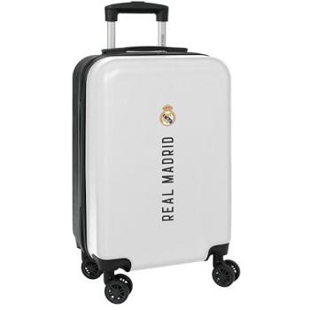 Trolley de Cabina Real Madrid C.F. 1st Kit 24/25 Blanco Gris 20 - Maleta con Ruedas, Candado de Seguridad, Ligera, Dimensiones: 34.5x20x55
