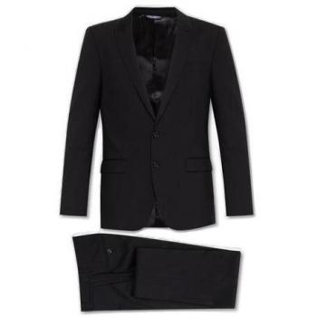 Dolce & Gabbana Men's Black Stretch Wool Two-Piece Suit with Peak Lapels, Size 48