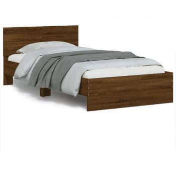 Cama redonda con cabecero y LED Roble marrón 100x200 cm