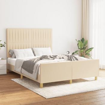 Cama Estructura con Cabecero Acolchado de Tela Color Crema 140x190 cm Sin Colchón