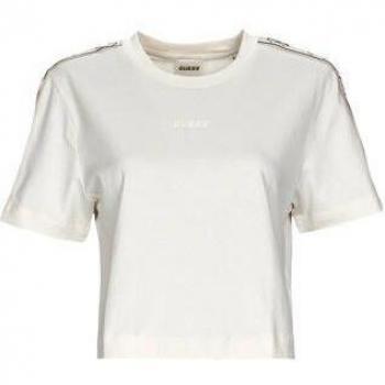Camiseta Cortada Guess Britney con Logotape Beige Mujer