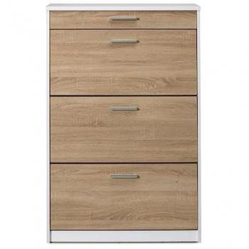 Mueble Zapatero Manzanares 3ab con 3 Puertas Abatibles y Cajón - Armario Estrecho Blanco/Roble, Medidas: 131x80x25 cm