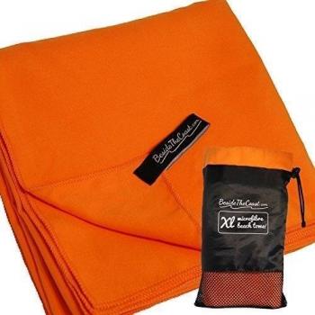 XL Microfibre Towel - 180cm x 80cm with bag - a super absorbent, light and quick drying towel in vibrant orange. Great for the beach, swimming, gym, yoga and sports.