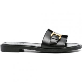 Chloé Women's Marcie Leather Flat Sandals, Black, Size 36 (6 US)