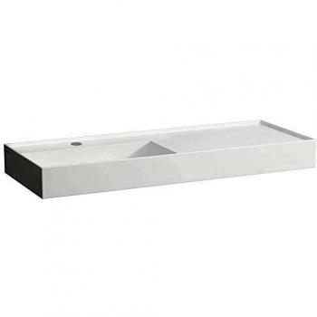Lavabo Laufen Kartell 120 x 46 cm, con estante derecho, 1 orificio para grifería, sin rebosadero, cerámica Saphir, color blanco