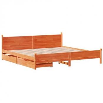 Cama sin colchón de madera maciza de pino marrón con acabado en cera, dimensiones 200x200 cm