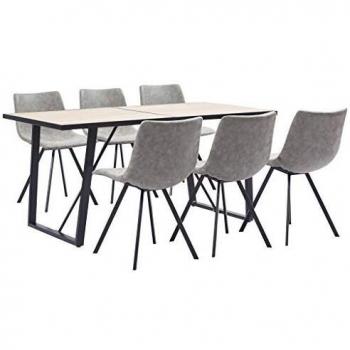 vidaXL Juego Comedor 7 Pieza Cuero Sintético Mobiliario Decoración Interior Casa Hogar Robusto Duradero Resistente Funcional Práctico Útil Gris Claro
