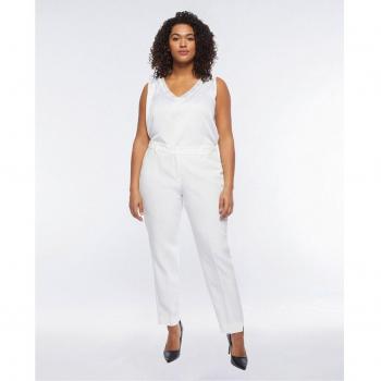 Pantalón recto de mujer liso con trabillas en color blanco
