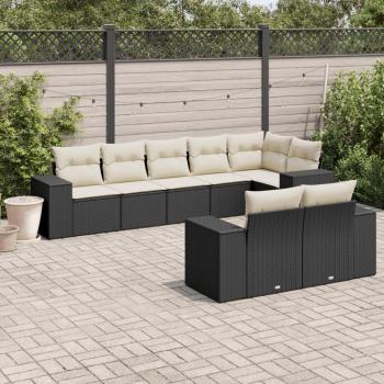 8-Piece Black Poly Rattan Garden Sofa Set with Cushions