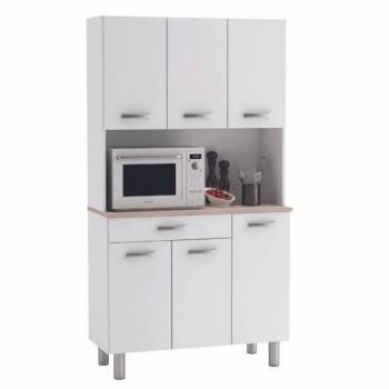 Armario Buffet de Cocina Miroytengo con 6 Puertas Color Blanco y Roble para Almacenamiento, dimensiones 101x185 cm