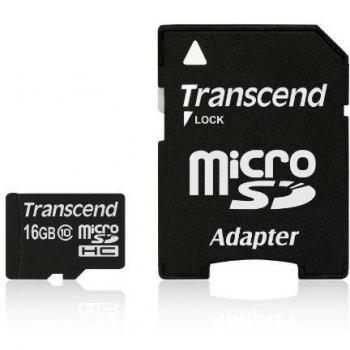 Transcend TS16GUSDHC10 - Tarjeta microSD - UHS-1, 16 GB, Clase 10, negro