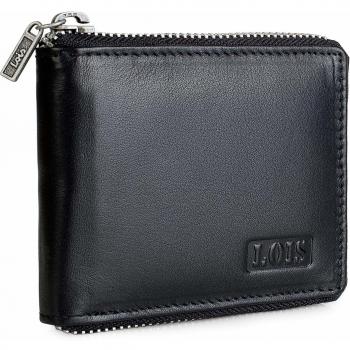 Lois - Cartera para Hombre con Cremallera de Cuero Piel Genuina. Porta Monedas Billetero Tarjetero. Tarjetas dni y Billetes. protección RFID. Caja para Calidad. 201309, Color Negro