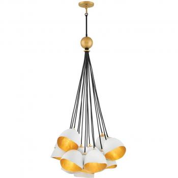 Lámpara colgante Nula Coquille blanco/oro de lujo, 15 luces, diseño atado