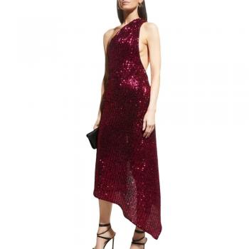 Red One-Shoulder Sequin Long Dress - IT46 | L