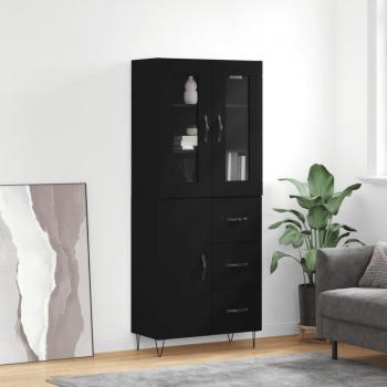 Aparador alto de madera contrachapada negro, dimensiones 69,5x34x180 cm