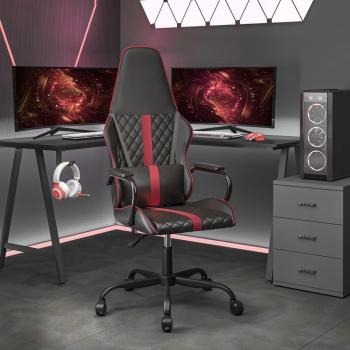 Silla Gaming Cuero Sintético Negro y Rojo Vino con Respaldo Ergonómico, Reposabrazos Ajustables, Base de Metal, Ruedas Giratorias 360°, Altura Regulable