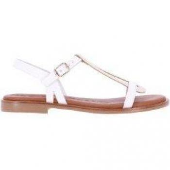 Chika10 Sandalias Planas de Piel Re Musaka 02 para Mujer con Cierre de Hebilla en Color Blanco