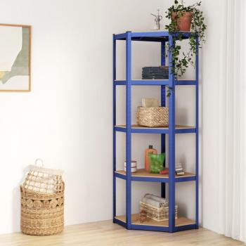 vidaXL 5-Layer Corner Shelf Blue Steel & Engineered Wood