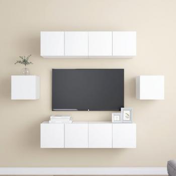Juego de muebles de salón TV 6 piezas madera blanca de ingeniería