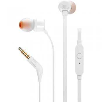 Auriculares Intraaurales JBL T110 en Blanco con Micrófono, Pure Bass y Drivers de 9mm